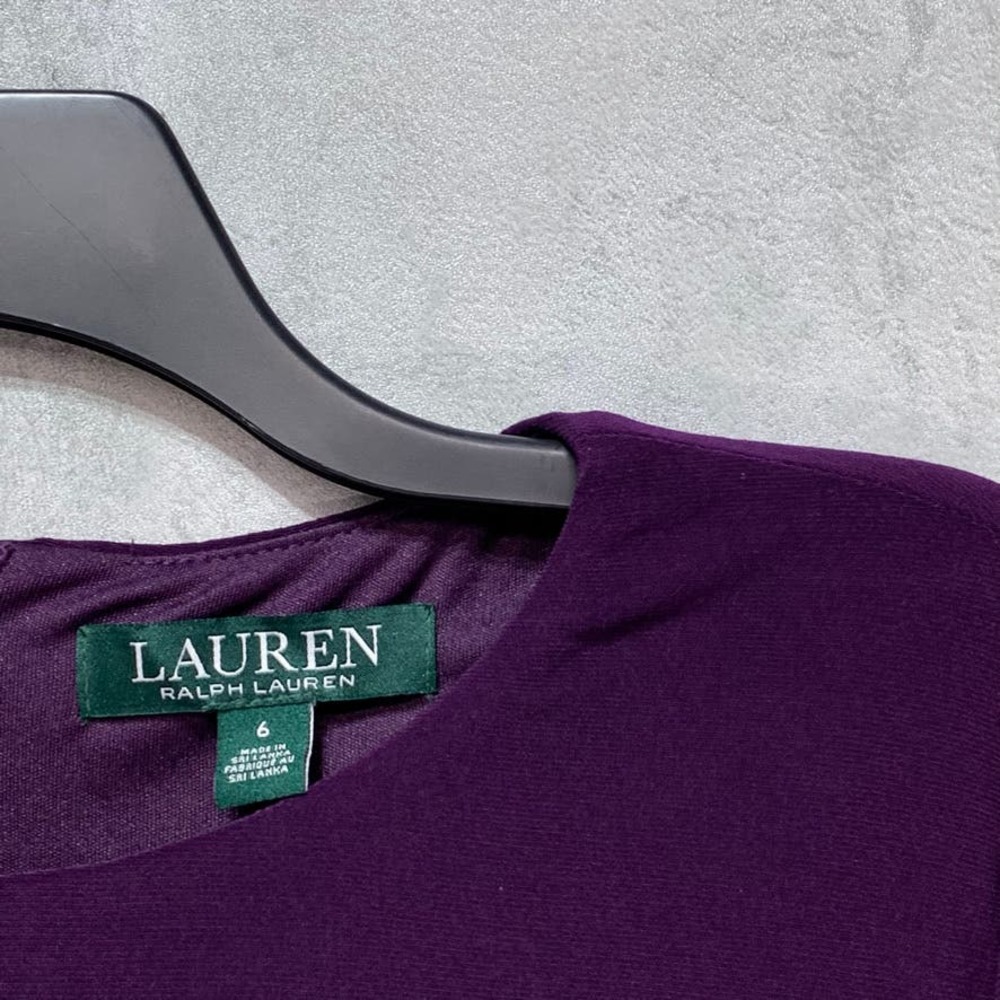 Lauren Ralph Lauren Purple Satin Ruffle Trim Dress - Picture 5 of 11